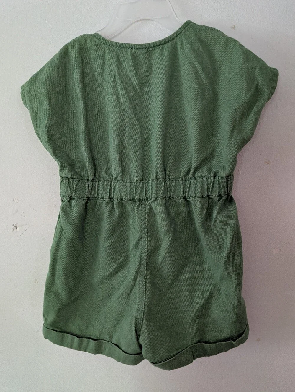 Short-Sleeve Green Utility Pocket Romper with Sunflower Embroidery 18-24M
